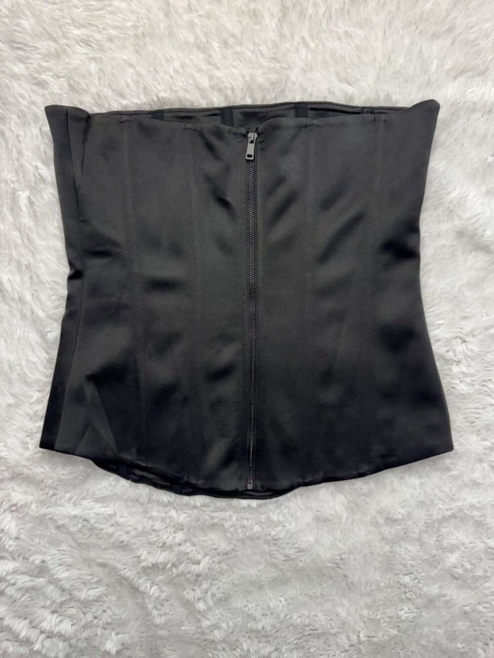 LEAU Black Sphynx Satin Corset Top Boning Strapless Shaping Rounded Hem XXL - Picture 3 of 14